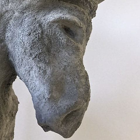 La tête de la sculpture therianthrope de Passion & Créations est représentée dans cette image.